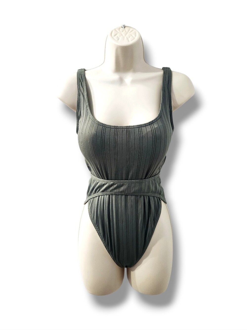 Vince Camuto Olive Green High Leg Banded 1pc Cut Out Swimsuit | XS